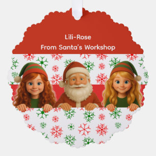 Santa & Elf Faces North Pole Fun Christmas Paper Tree Decoration Card