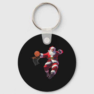 Santa elf playing basketball christmas pajama spor key ring