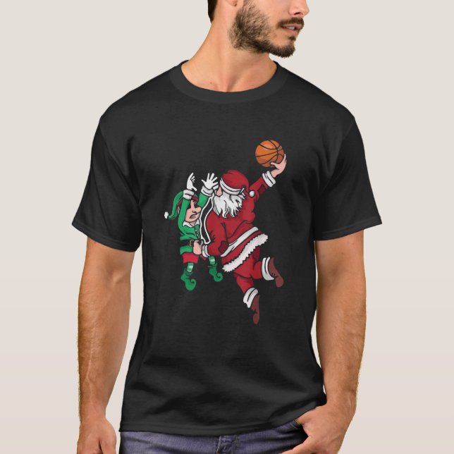Santa Elf Playing Basketball Christmas Pajama Spor T-Shirt (Front)