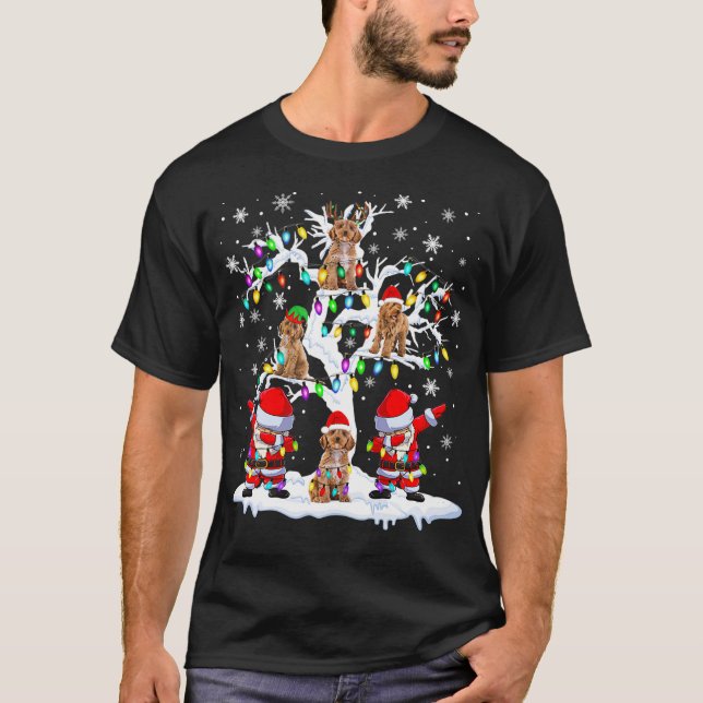 Santa ELF Reindeer Cockapoo On Christmas Tree Sant T-Shirt (Front)