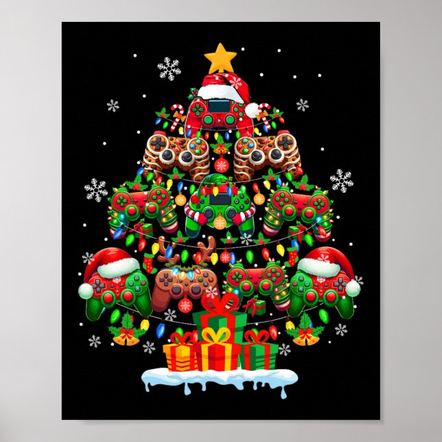 Santa Elf Reindeer Game Controllers Colourful Xmas Poster (Front)