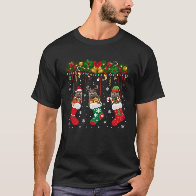 Santa Elf Reindeer Otter In Christmas Socks Xmas L T-Shirt (Front)