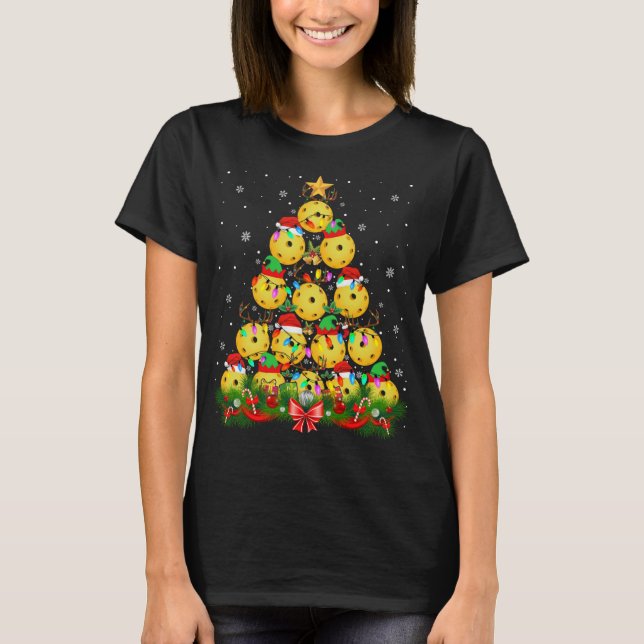 Santa Elf Reindeer Pickleball Christmas Tree Xmas  T-Shirt (Front)