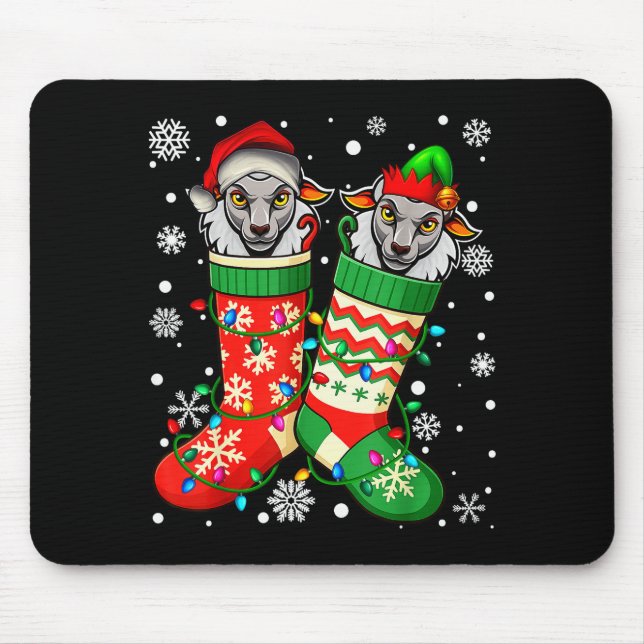 Santa Elf Sheep Animal In Christmas Socks Men Wome Mouse Pad (Front)