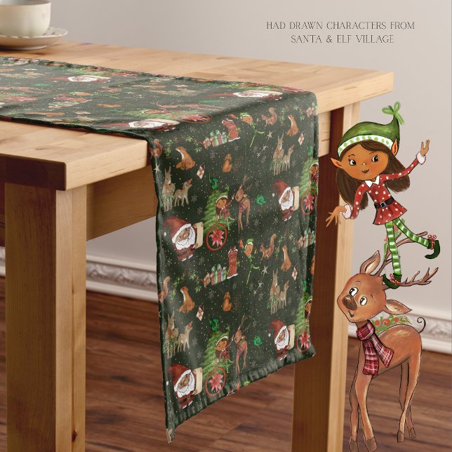 Santa & Elf Village Whimsical Holiday  Medium Table Runner (Santa & Elf Village Whimsical Holiday Medium Table Runner)