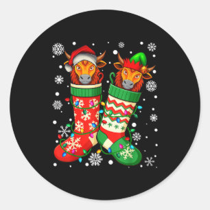 Santa Elf Yak Animal In Christmas Socks Men Women  Classic Round Sticker