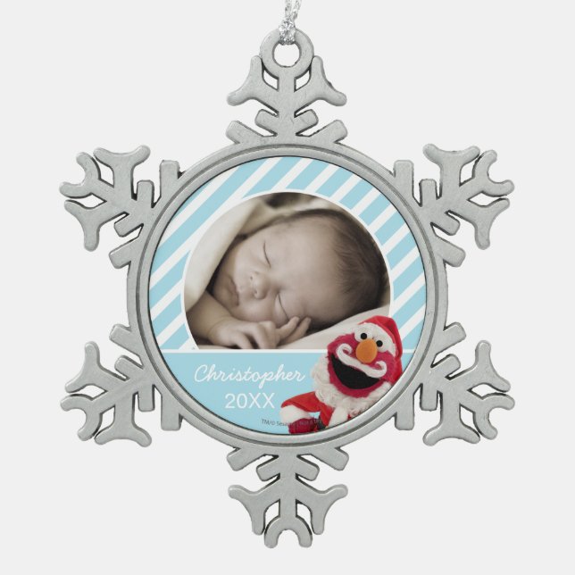 Santa Elmo | Add Your Name Snowflake Pewter Christmas Ornament (Front)