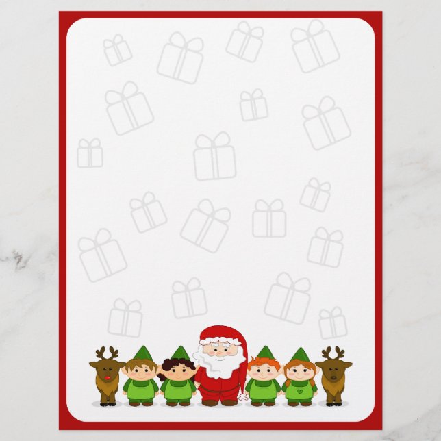 Santa, Elves and Reindeer Christmas Letter Paper (Front)