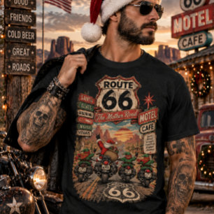 Santa & Elves Riding Route 66 – Vintage Christmas T-Shirt