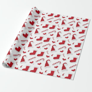 SANTA EMBOSED VIBRANT RED HUE WHITE HOLIDAYSEASON  WRAPPING PAPER