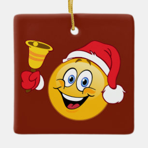 Santa Emoji With Bell Christmas Ornament