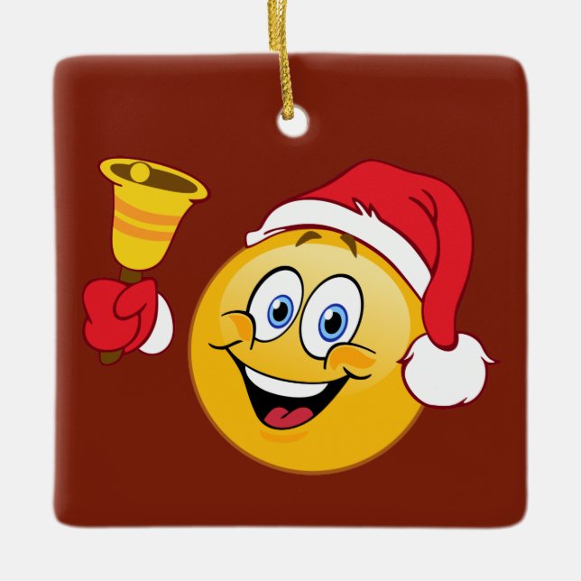 Santa Emoji With Bell Christmas Ornament (Front)
