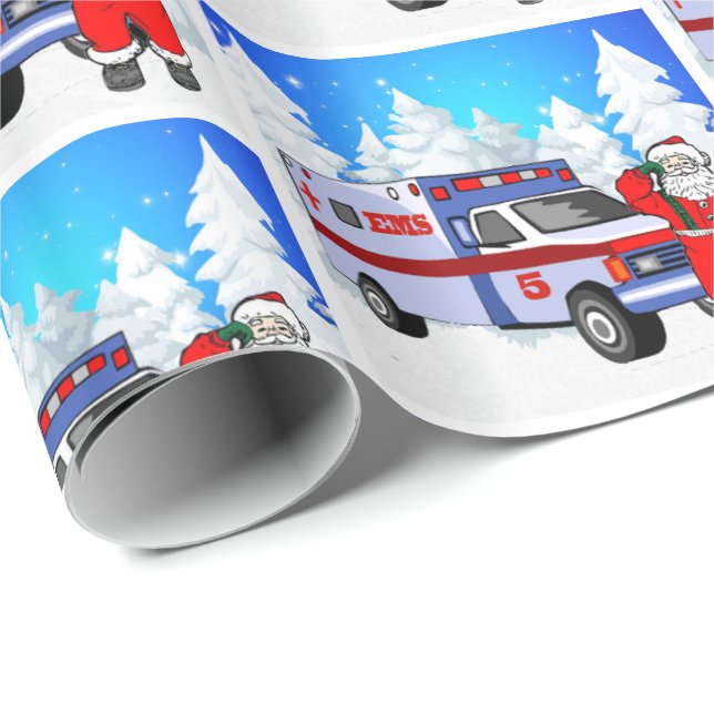 Santa EMS Ambulance Christmas Wrapping Paper (Roll Corner)