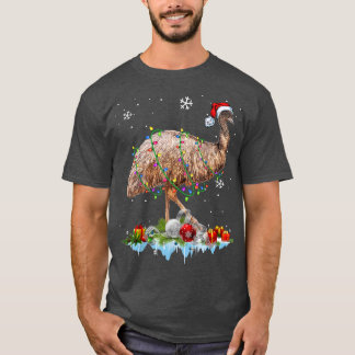 Santa Emu Bird with Christmas lights Funny Xmas  T-Shirt