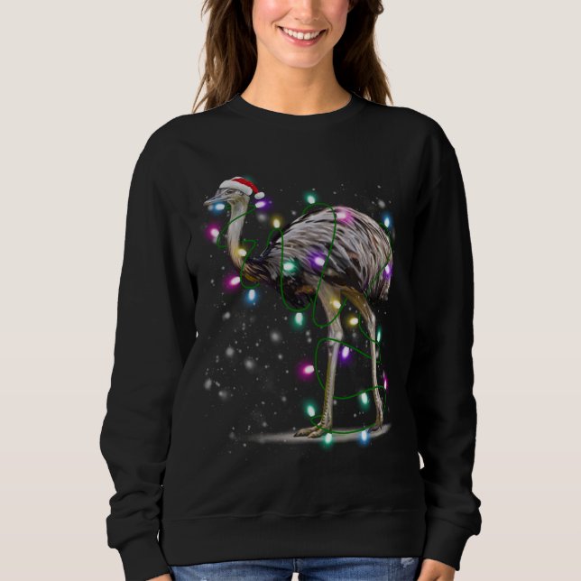 Santa Emu Bird with Christmas lights Gift Funny Xm Sweatshirt (Front)