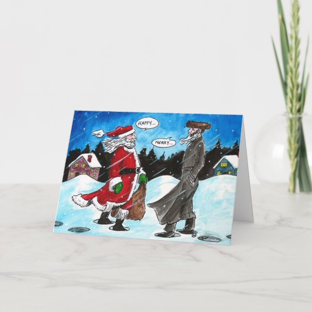 Santa encounters Hasidic Jew Holiday Card (Front)