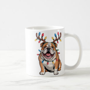 Santa English Bulldog Reindeer Light Christmas Coffee Mug