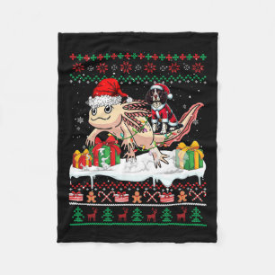Santa English Springer Spaniel Riding Axolotl Xmas Fleece Blanket
