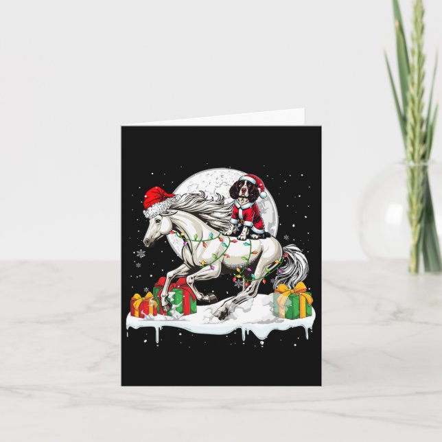 Santa English Springer Spaniel Riding Horse Christ Card (Front)