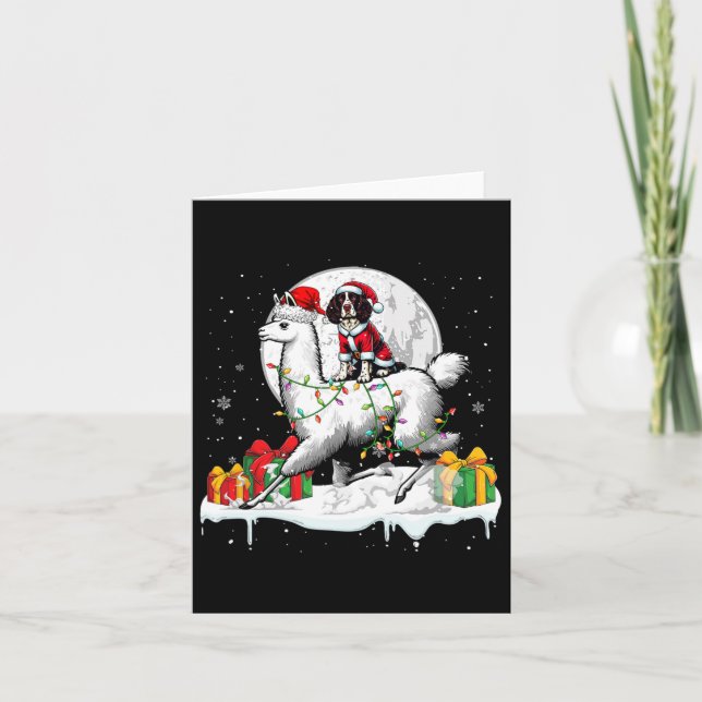 Santa English Springer Spaniel Riding Llama Christ Card (Front)