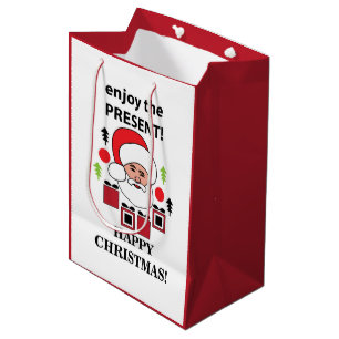 Santa Enjoy The Present Happy Christmas Santa  Medium Gift Bag