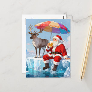 Santa Enjoys a Beer On an Iceberg Postcard