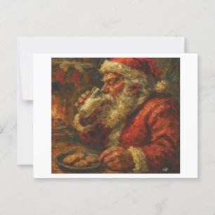 Santa Enjoys Milk and Cookies, Postcard
