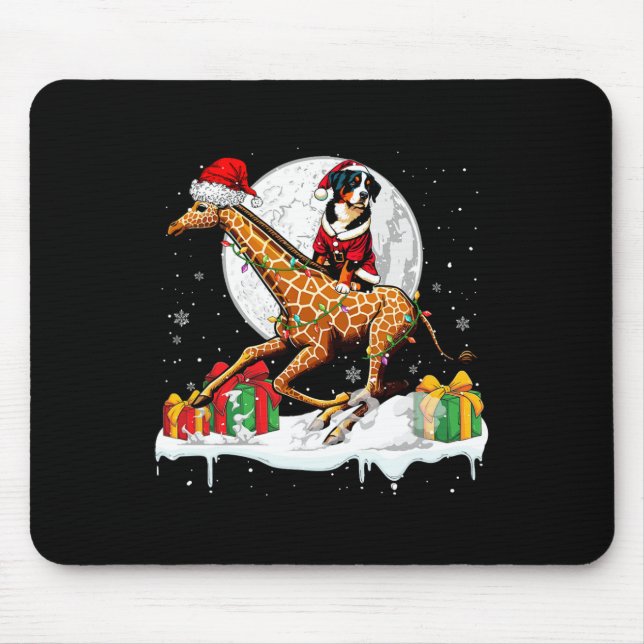 Santa Entlebucher Mountain Riding Giraffe Christma Mouse Pad (Front)