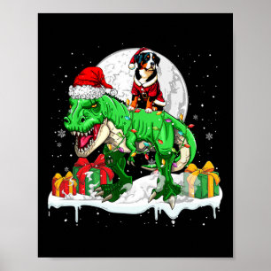 Santa Entlebucher Mountain Riding T-rex Christmas  Poster