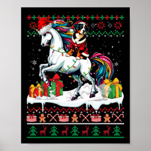 Santa Entlebucher Mountain Riding Unicorn Christma Poster
