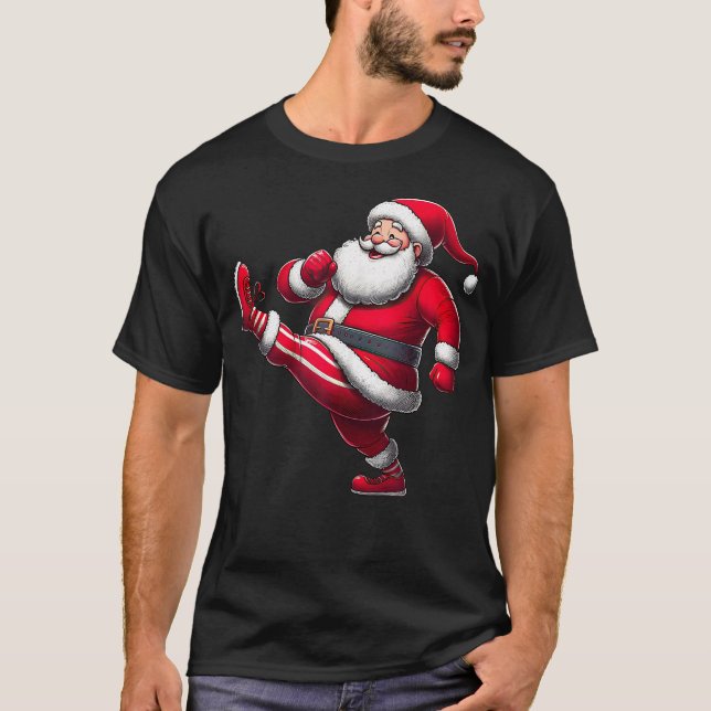 Santa Exercising Gym Fitness Workout Christmas T-Shirt (Front)