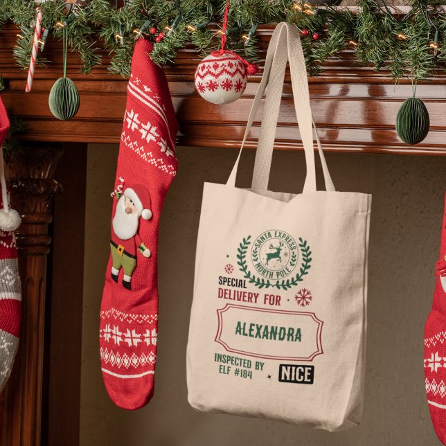 Santa Express (Custom Name) Christmas  Tote Bag (The perfect Christmas stocking alternative!)