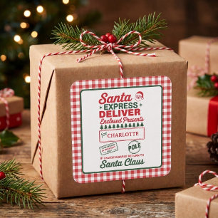 Santa Express Delivery Christmas Plaid Square Sticker