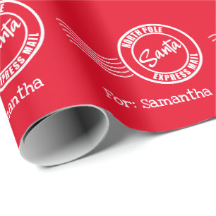 Santa express mail North Pole delivery red white Wrapping Paper