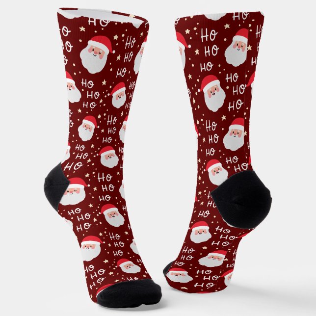Santa Face Christmas Ho Ho Pattern  Socks (Angled)