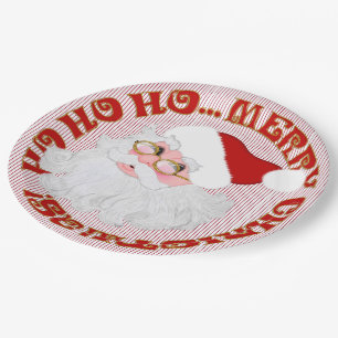 Santa Face Circles Red Striped-PAPER PARTY PLATES