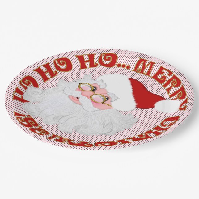 Santa Face Circles Red Striped-PAPER PARTY PLATES (Angled)