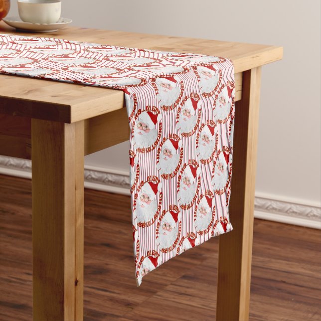 Santa Face Circles,Red Stripes-Table Runner 14x72 (In Situ)