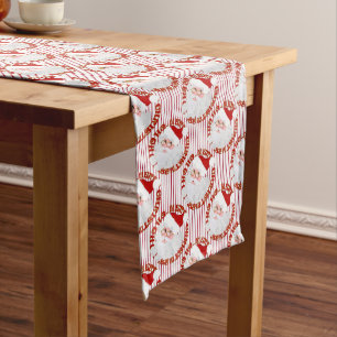 Santa Face Circles,Red Stripes-Table Runner 16x108