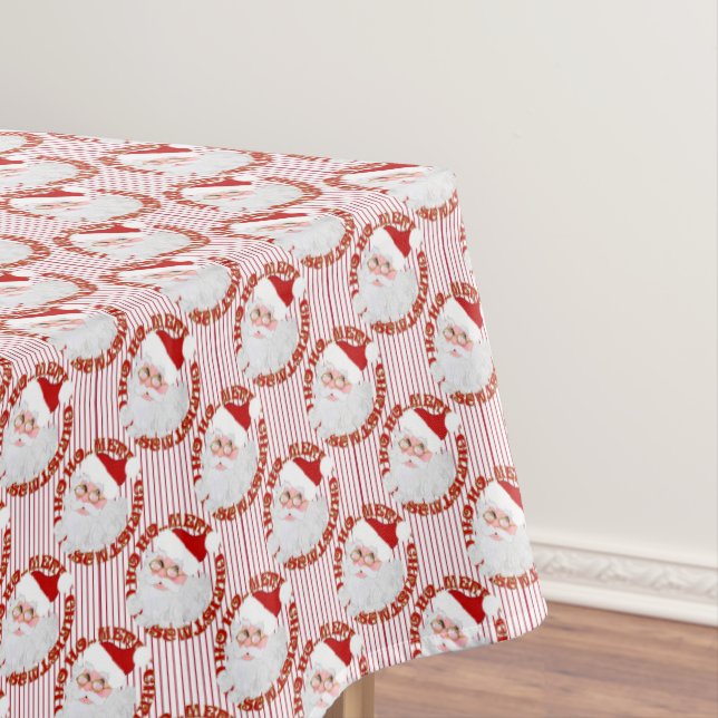 Santa Face Circles, Red Stripes-TABLECLOTH 52x70 Tablecloth (In Situ)