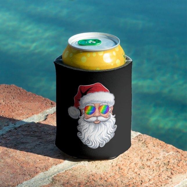 Santa Face Gay Sunglasses Christmas Xmas LGBTQ Can Cooler (In Situ Pool)