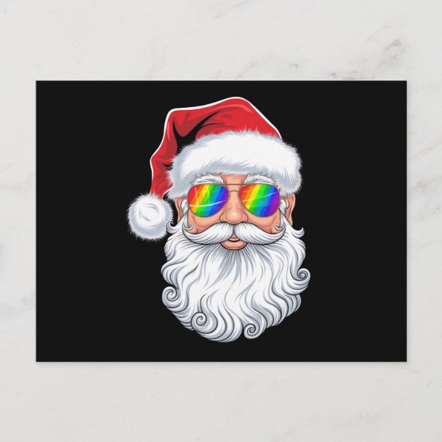Santa Face Gay Sunglasses Christmas Xmas LGBTQ Postcard (Front)