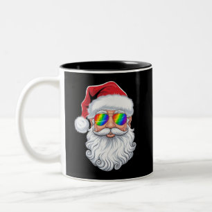 Santa Face Gay Sunglasses Christmas Xmas LGBTQ Two-Tone Coffee Mug