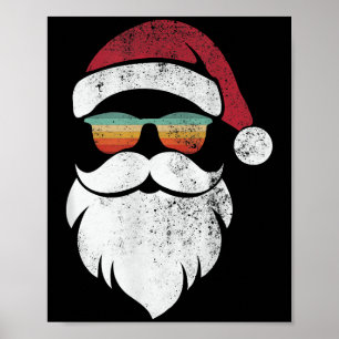 Santa Face Hat Beard Retro Sungl Christmas Shirt F Poster