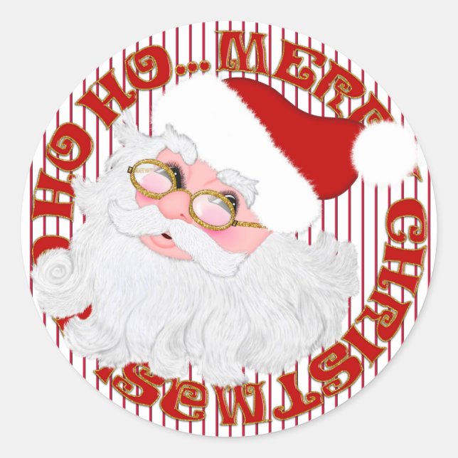 Santa Face, Red Stripe-ROUND CHRISTMAS STICKERS (Front)