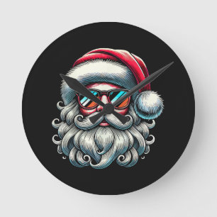 Santa Face Retro Sunglasses Christmas Round Clock
