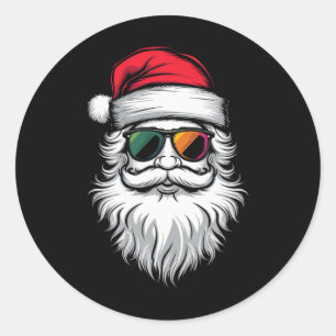 Santa Face Retro Sunglasses Christmas Xmas Holiday Classic Round Sticker
