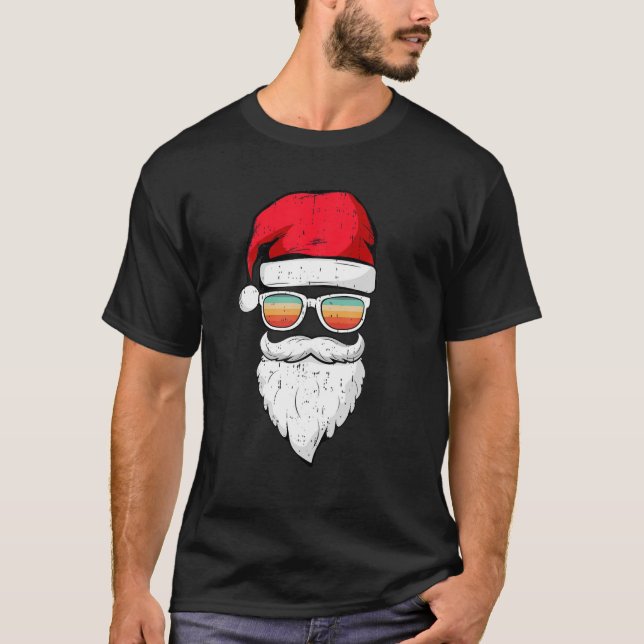 Santa Face Retro Sunglasses Christmas Xmas Men Wom T-Shirt (Front)