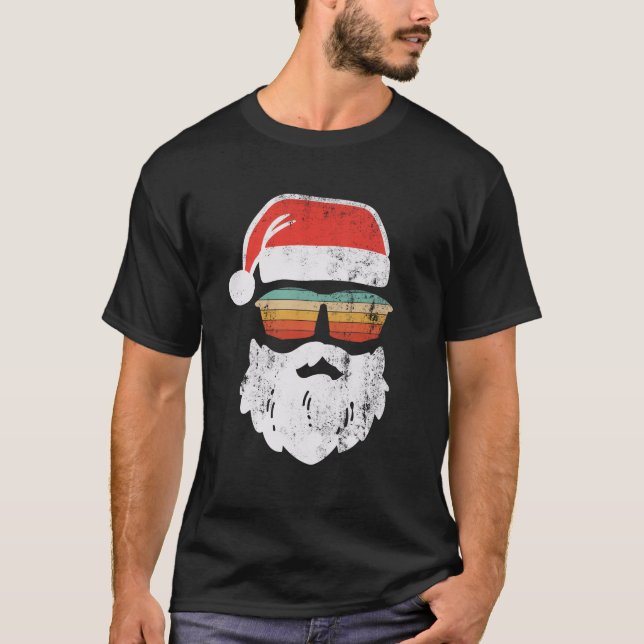 Santa Face Retro Sunglasses Christmas Xmas T-Shirt (Front)