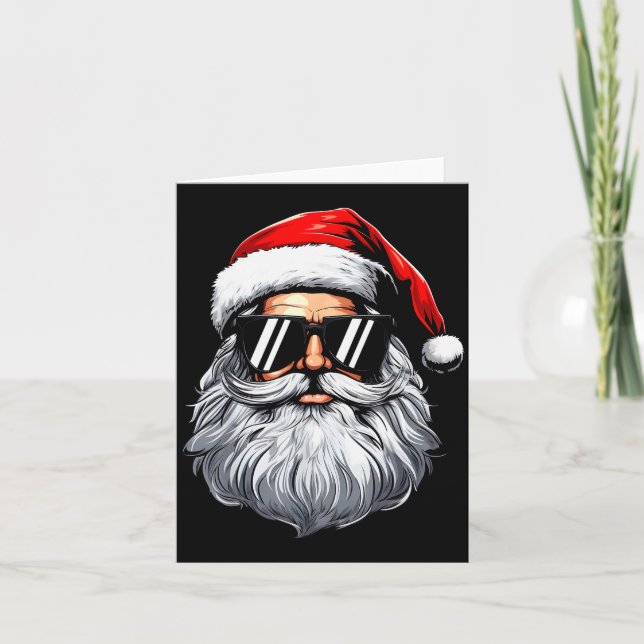 Santa Face Retro Sungles Christmas Shirts For Mens Card (Front)